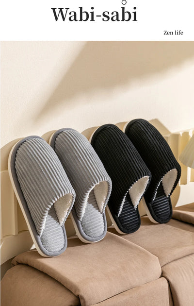 Winter Warm Plush Men Slippers Non Slip Soft Shoes Comfort Flat Heel Indoor Bedroom Couple's Slippers for Home Shoes in Autumn