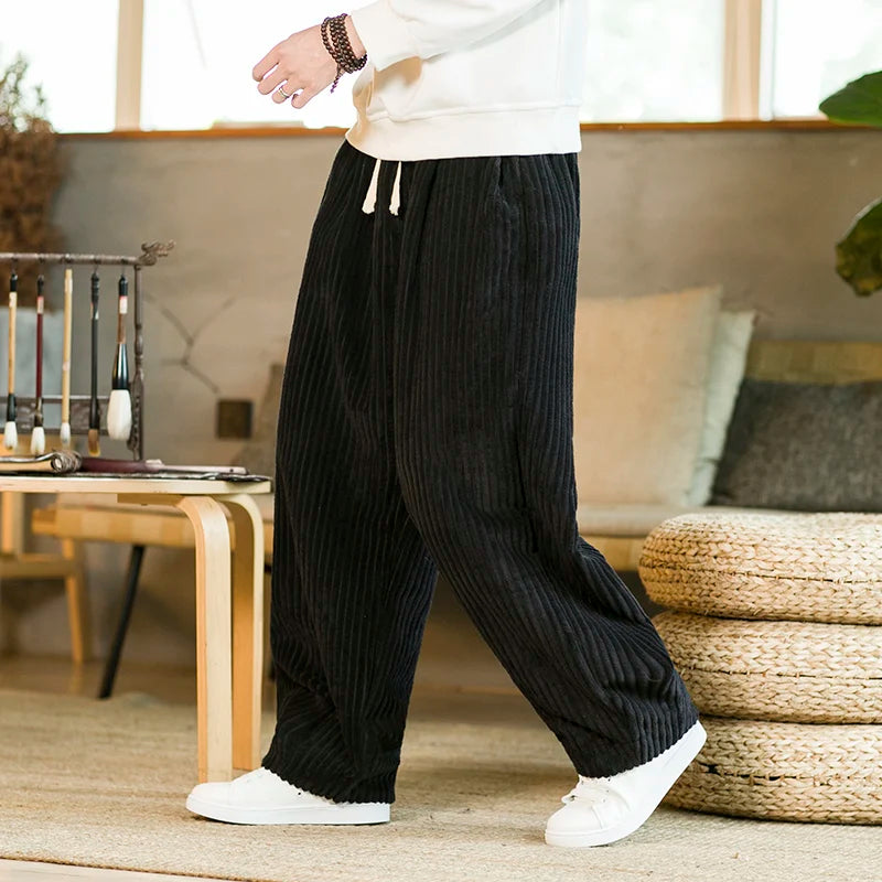 Oversized Pants Tradition Casual Autumn Wide-leg Trousers Harajuku Corduroy Streetwear Straight Pants Male Elastic Waist Loose