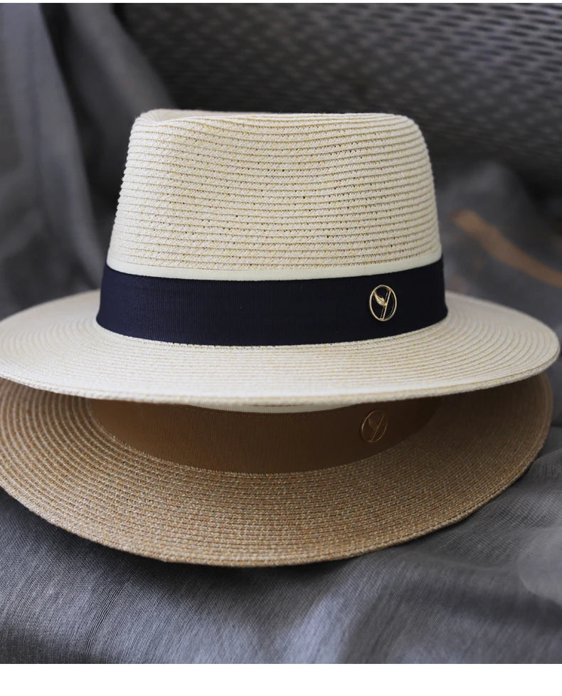 Designer New Natural Panama Soft Shaped Straw Hat Summer Women/Men Wide Brim Beach Sun Cap UV Protection Fedora Birthday Gift