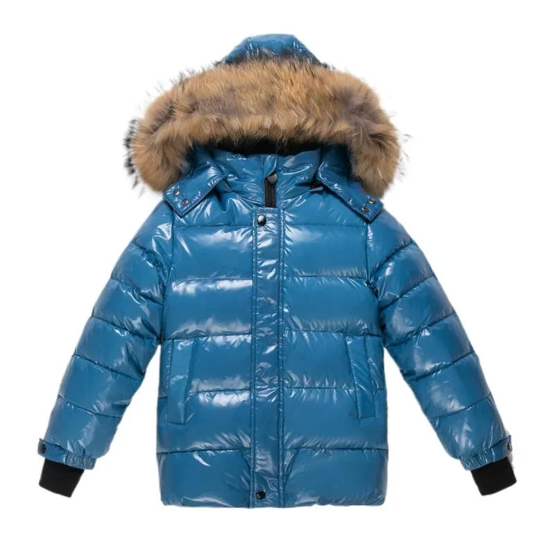 2024 Children Boy Winter Down Jacket Real Fur Waterproof Shiny Girl Winter Coat 1-14 Year Kids Teenager Outerwear Toddler Outfit