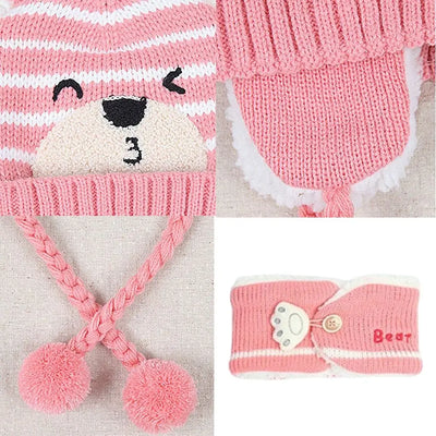 Winter Knitwear Toddler Baby Baby Beanie Cap Bear Earmuff Neck Scarf Kids Hat Scarf Set