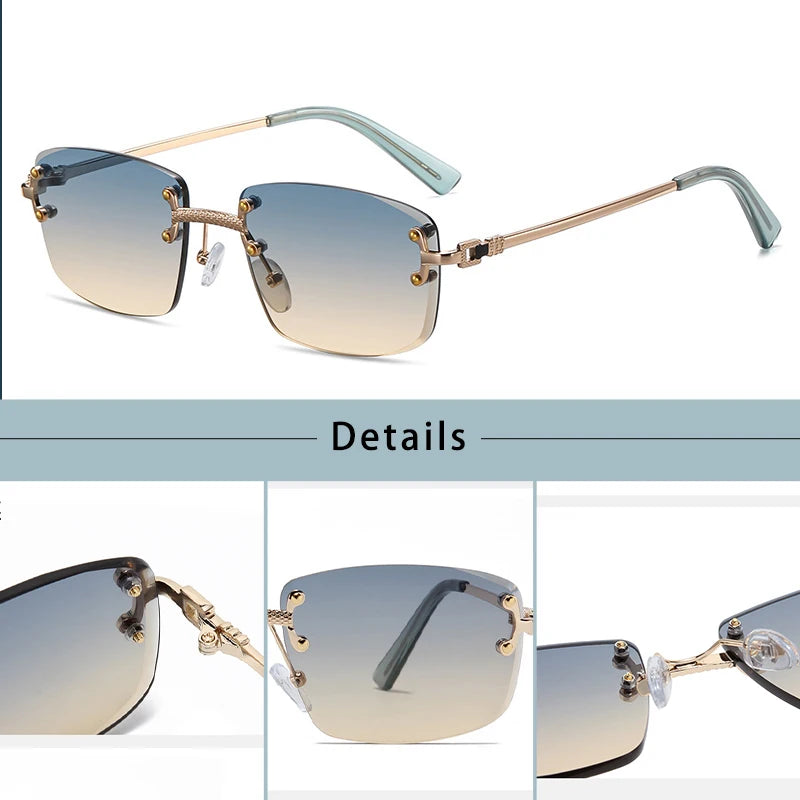 Caterside 2024 Rimless Square Sunglasses Men Women UV400 Small Gradient Sun Glasses For Men Popular High Quality Metal Eyewear