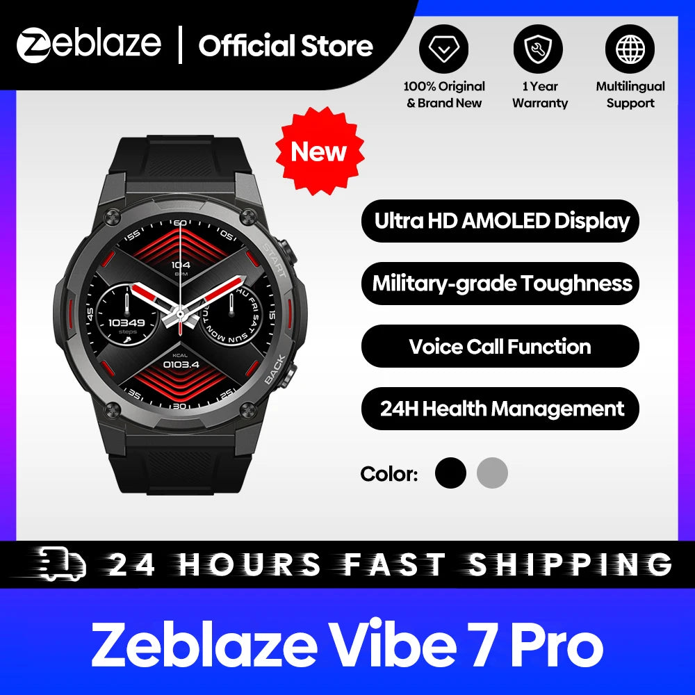 [2023 World Premiere]Zeblaze Vibe 7 Pro Smart Watch 1.43'' AMOLED Display Hi-Fi Phone Calls Military-grade Toughness