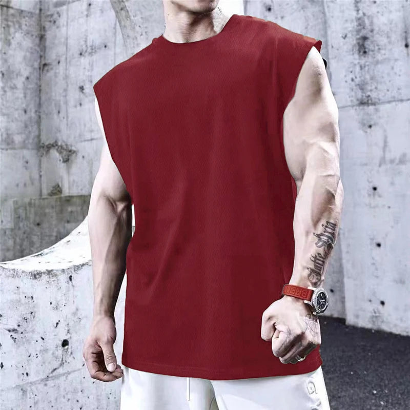 Summer Plain Mens Fitness Singlets Loose Mesh Tops Bodybuilding Tank Top Men Gym Clothing Sporting Oversized Muscle shirt