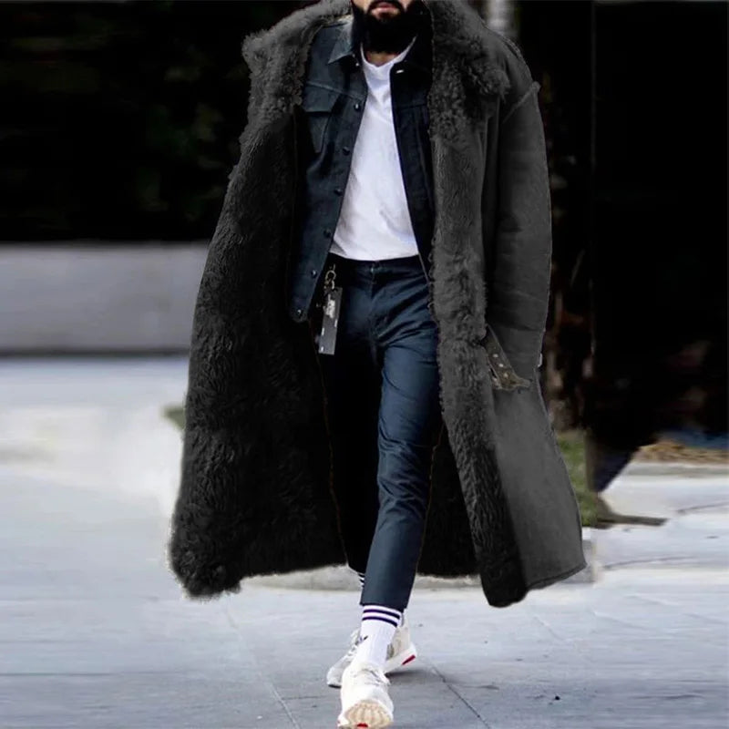 Mens Coat 2022 Winter New Thickened Imitation Fur Jackets Solid Cardigan Male Long Overcoat Abrigo De Hombre Large Size 5XL