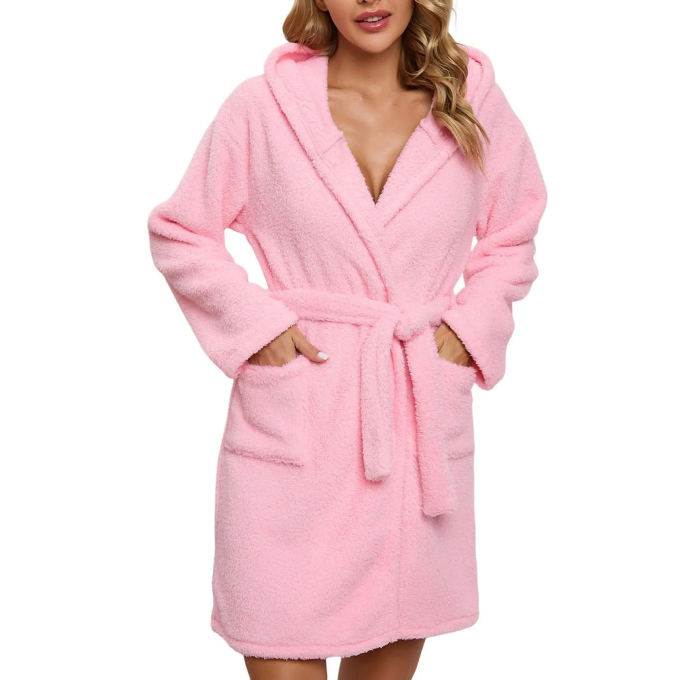 Winter Warm Casual Robes Woman Ear Hooded Bathrobe Plush Robe V Neck Long Sleeve Shawl Kimono Warm Bath Robes Coat