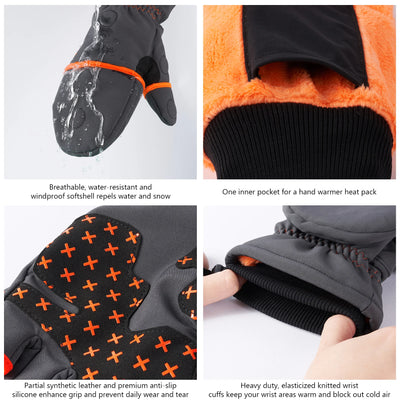 BASSDASH WinteFlex Insulated Convertible Mittens Fingerless Gloves Water Resistant for Men Women Cold Weather Fishing Hiking