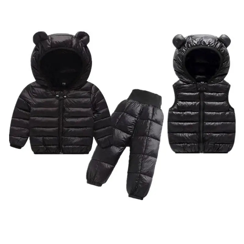 Toddler Winter Baby Girls Boys Clothing Sets Warm Faux Down Jacket Clothes Sets Children Kids Snowsuit Coats Vest Pants Overalls