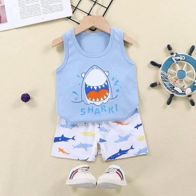 2PCS Children Sets Kids Clothes Vest Suit  Summer Children Clothing baby Cotton T-Shirts Shorts Tank Top  Boys Girls Sleeveless