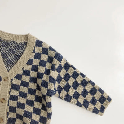 2024 Spring Autumn Children Knitted Plaid Sweater Boy Baby Knit Cardigans Toddler Girl Casual Long Sleeve Coat Kid Cotton Jacket