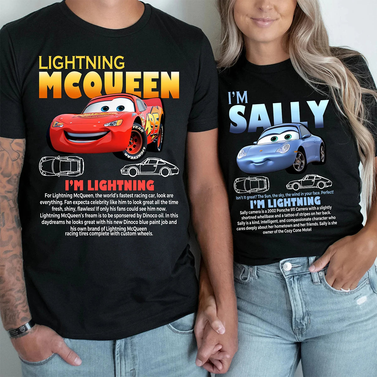 Fun Sally I'm Lightning Car Outfit T Shirt for Men Women Mcqueen Tee Shirt 100% Cotton New Arrival Clothing Love Gift For Couple