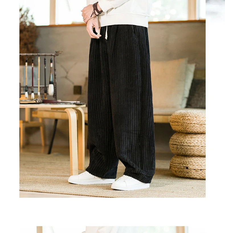 Oversized Pants Tradition Casual Autumn Wide-leg Trousers Harajuku Corduroy Streetwear Straight Pants Male Elastic Waist Loose