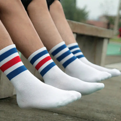 New Men/Women 3 Three Stripes Cotton Socks Retro Old School  Hiphop Skate Long Short  Meias  Harajuku White Black Winter Cool