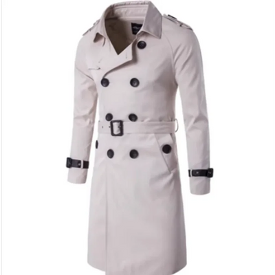 2024 New Mens Spring Autumn Windbreak Overcoat Long Trench Coats with Belt Male Pea Coat Double Breasted Peacoat