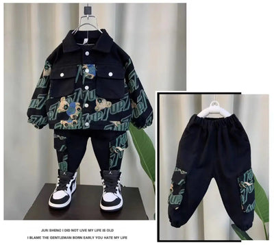 Kids Boys Set outfit Suit Spring Autumn Denim Jackets Fashion Sportswear Suit Children's Clothing Boy's Baby Top Pants 2PCS 2024