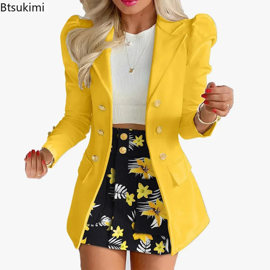 2024 Spring Summer Women's Casual Long Sleeve Jacket with Mini Skirt Two-piece Suit Tailleur Femme Blazer and Skit Dress Sets