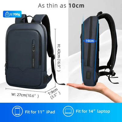 HK Slim Backpack For Men 15.6 Inch Laptop Bags Waterproof Minimalist Business Backpack With USB Charging Casual Travel Work Bag