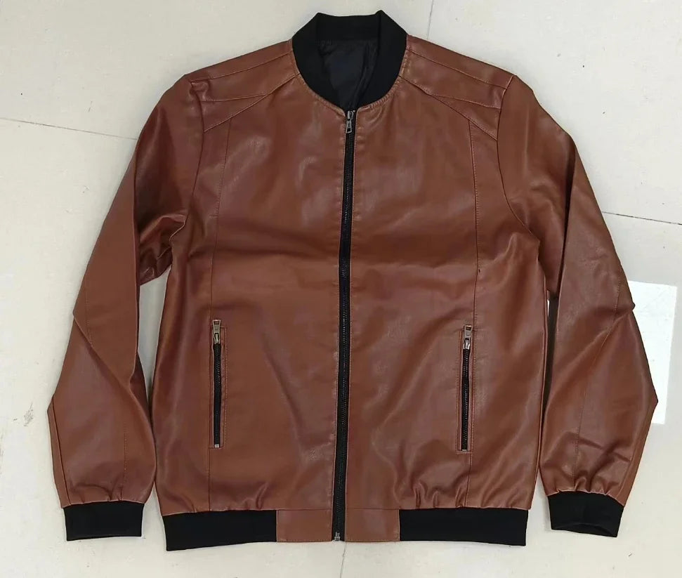 Autumn New Men Leather Coat Korean Fashion Leather Sheepskin Men Leather Jacket Trend Casual Fit Slim Baseball Clothes