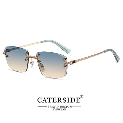 Caterside 2024 Rimless Square Sunglasses Men Women UV400 Small Gradient Sun Glasses For Men Popular High Quality Metal Eyewear