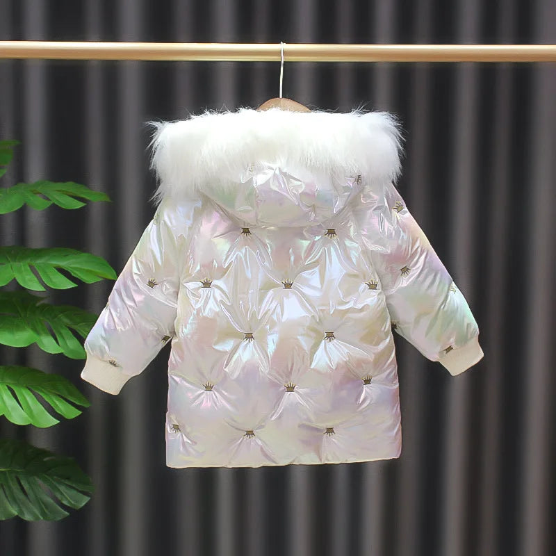 Winter Baby Girl Coat Cotton-padded Parka Thicken Warm Jacket Feather Hooded Kid Outerwear Toddler Waterproof Snow Wear A859