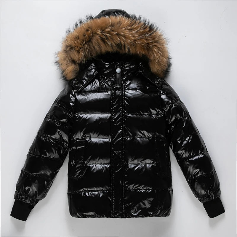 2024 Children Boy Winter Down Jacket Real Fur Waterproof Shiny Girl Winter Coat 1-14 Year Kids Teenager Outerwear Toddler Outfit