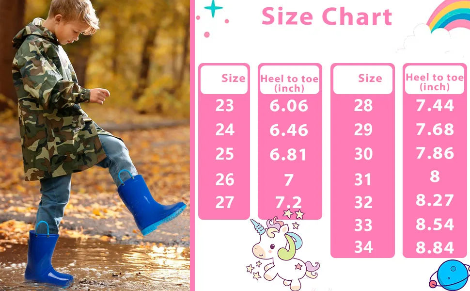 Comwarm Toddler Kids Rain Boots With Handles Cute Dinosaur Unicorn Unisex Rain Shoes For Girls And Boys Waterproof Non-slip Boot