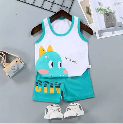 2PCS Children Sets Kids Clothes Vest Suit  Summer Children Clothing baby Cotton T-Shirts Shorts Tank Top  Boys Girls Sleeveless