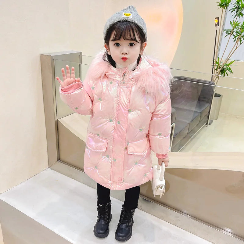 Winter Baby Girl Coat Cotton-padded Parka Thicken Warm Jacket Feather Hooded Kid Outerwear Toddler Waterproof Snow Wear A859