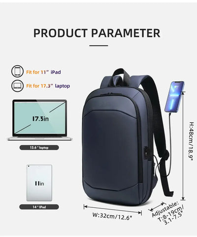 HK Business Backpack For Men Expandable Waterproof 17" Laptop Bags Daily Work School Backpack YKK Zipper Slim Backpack With USB