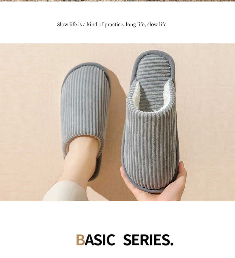 Winter Warm Plush Men Slippers Non Slip Soft Shoes Comfort Flat Heel Indoor Bedroom Couple's Slippers for Home Shoes in Autumn