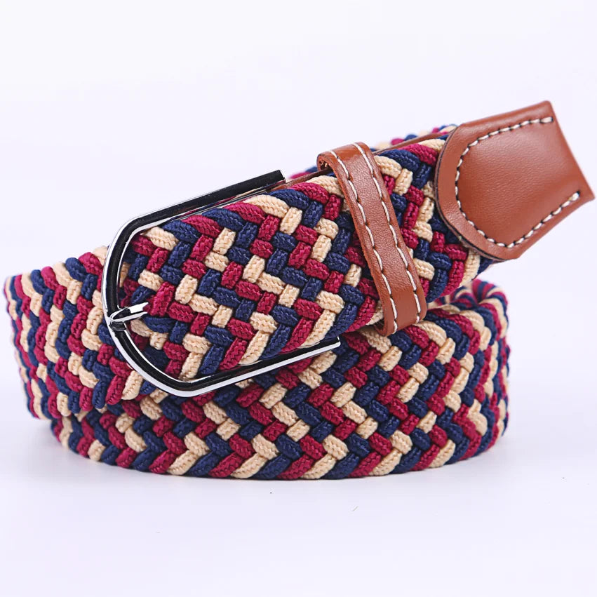 107/120/130cm UNISEX Casual Knitted Pin Buckle Women Belt Woven Canvas Elastic Expandable Braided Stretch Jeans Belts for Men