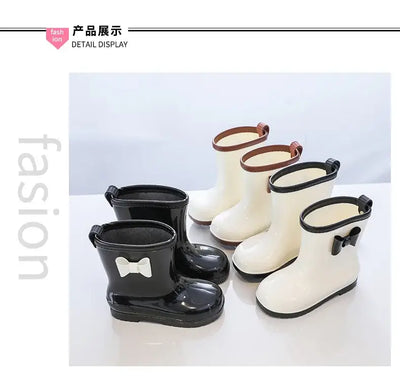 Kids Rain Boots Bowknot Princess Girl's Boot PVC Waterproof Non-slip Rubber Boots for Children Outdoor Toddler Water Shoes 장화