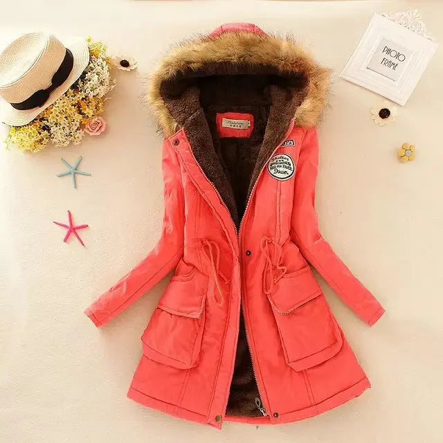 2024 New Autumn Winter Women Cotton Jacket Padded Casual Slim Coat Emboridery Hooded Parkas Wadded Warm Overcoat