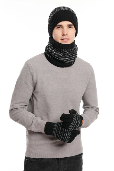 Men's Winter Keep Warm Set Unisex Beanie Telefingers Gloves Fleece Lining Scarf Male Woolen Yarn Knitted Muffler Neck Gaiter Hat