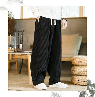 Oversized Pants Tradition Casual Autumn Wide-leg Trousers Harajuku Corduroy Streetwear Straight Pants Male Elastic Waist Loose