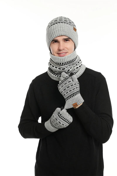 Men's Winter Keep Warm Set Unisex Beanie Telefingers Gloves Fleece Lining Scarf Male Woolen Yarn Knitted Muffler Neck Gaiter Hat