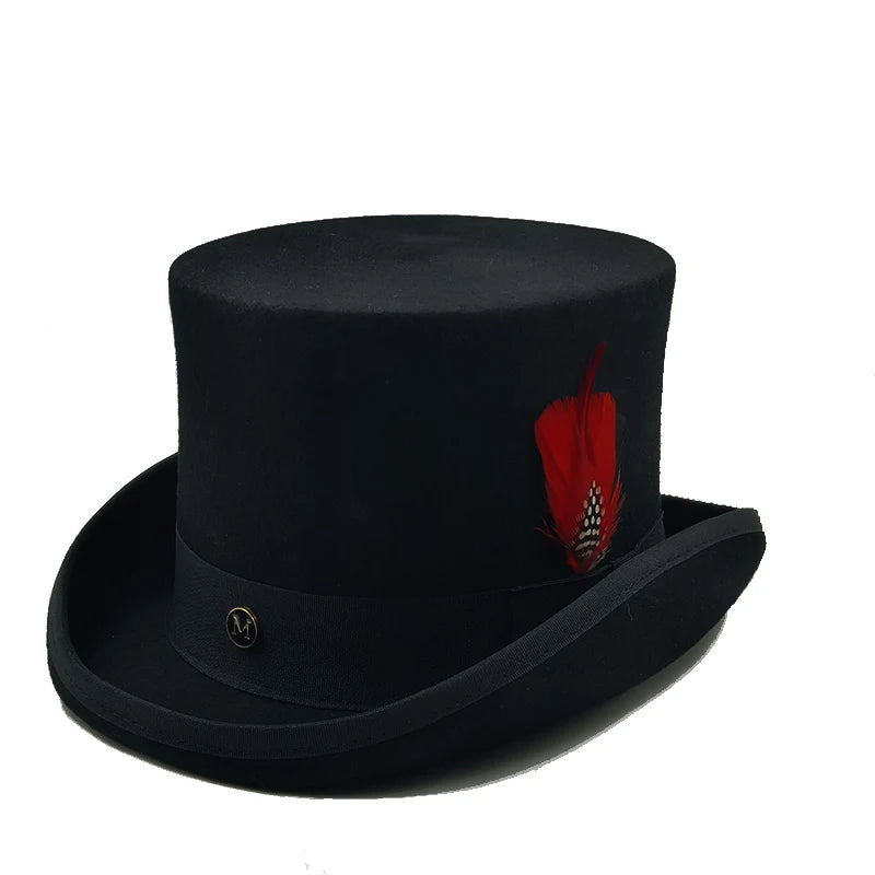 Men Top hat Magician Presidential high hat British jazz top hats male gentleman flat felt hat 2024 sombrero de copa británico