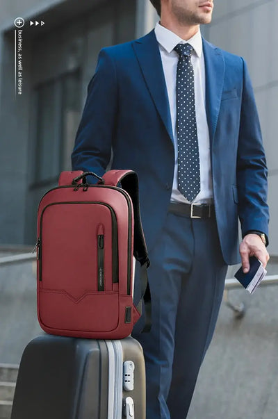 HK Business Slim Backpack For Men Water Resistant 15.6 inch Laptop Bag With USB Charger Light Weight Travel Bag for Work Office