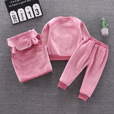 Kids Thickened Sets Children Padded Warm Tripartite Boys Girls Cotton Top Coat Pants 3Pcs Toddler Cute Plush Outfit Baby Costume