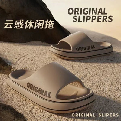 Men Thick Sole Summer Beach Slides Bathroom Anti Slip Slipper Soft Sandals Simplicity Ultra Light Letter Shoe