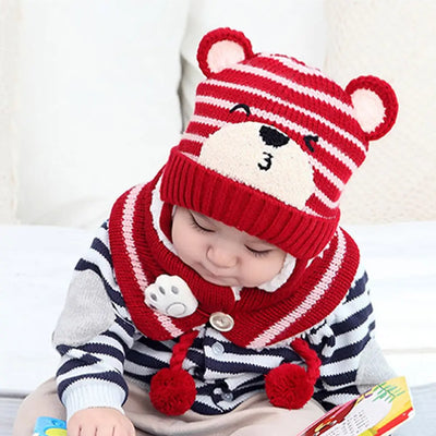 Winter Knitwear Toddler Baby Baby Beanie Cap Bear Earmuff Neck Scarf Kids Hat Scarf Set