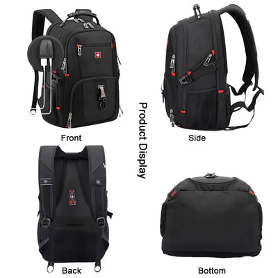 SWISS Classic Men Durable 17 Inch Laptop Backpack 80L Travel Bag College Bookbag USB Charging Waterproof Multifunctional Mochila