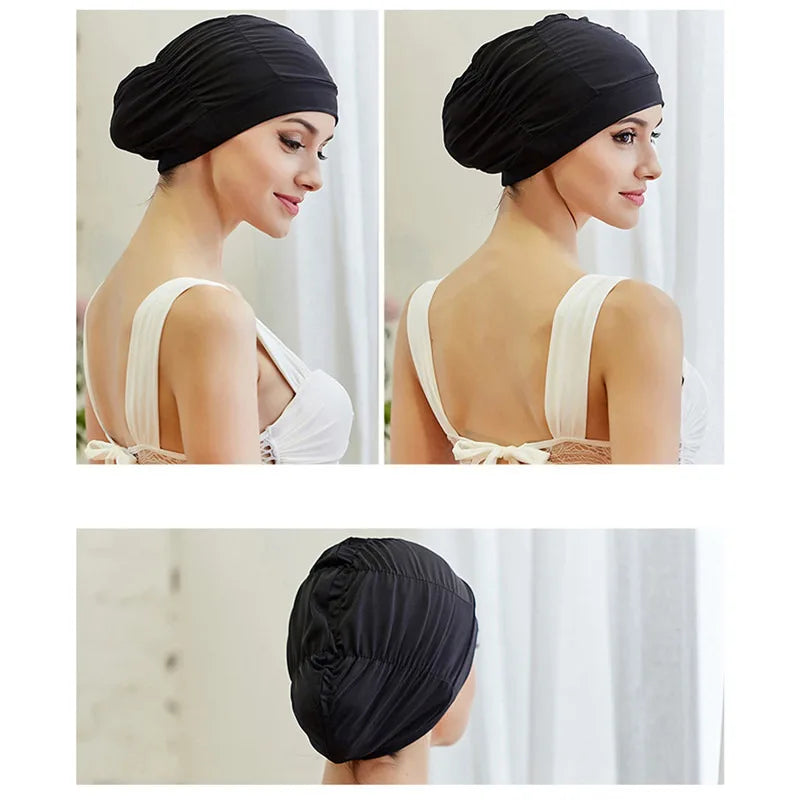 Swimming Hat Women Unisex Girls Long Hair Bathing Cap Swimming Cap Stretch Drape Free Size Swim Pool Sport Elastic Nylon Turban