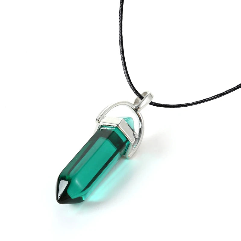 2023 Hexagonal Column Quartz Necklaces Turquoises Pink Crystal Pendent Necklace For Women Chain Natural Stone Choker Jewelry