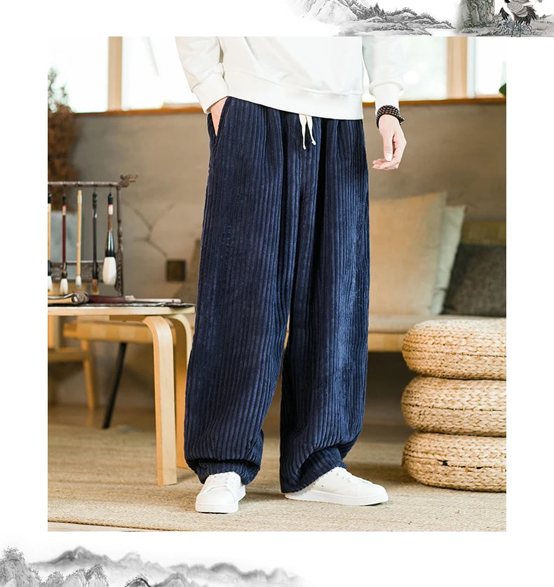 Oversized Pants Tradition Casual Autumn Wide-leg Trousers Harajuku Corduroy Streetwear Straight Pants Male Elastic Waist Loose