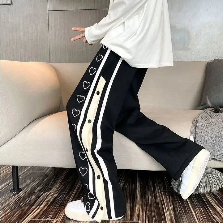 Harajuku Wide leg Sweatpants Oversize Men Streetwear Side Button Baggy Pants Casual Sport Split Basketball Women Track Trousers