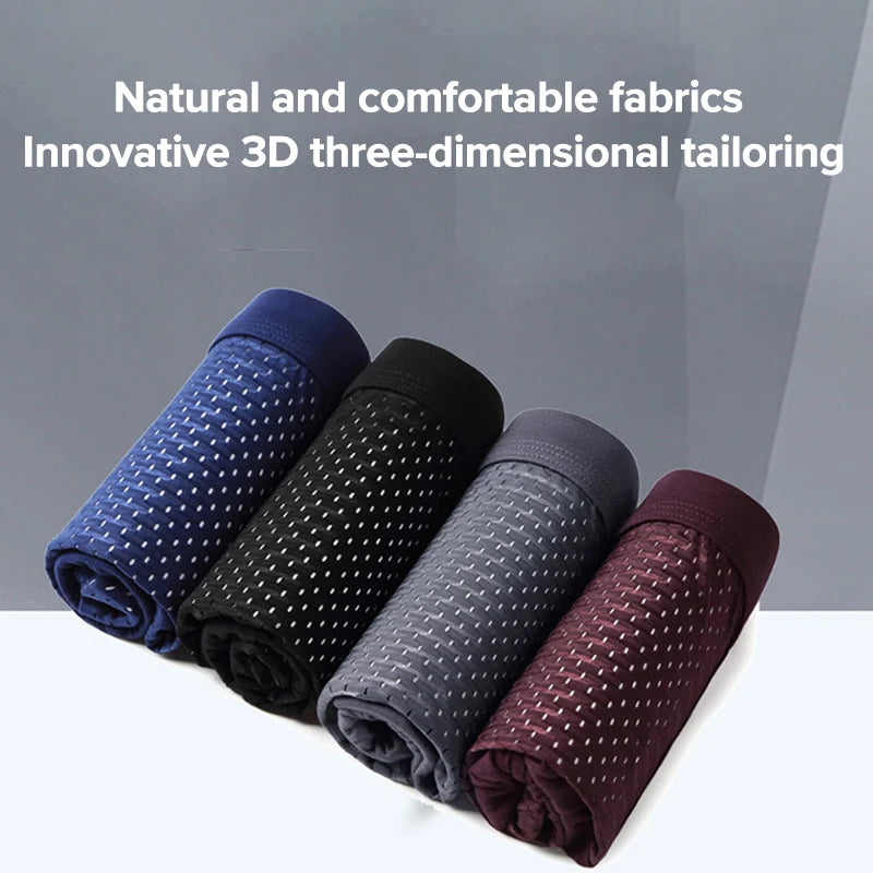 4 Pcs/Lot Men's Boxer Briefs Cool Breathable Comfortable Mesh Bamboo Fiber Soft Fashion Gifts Plus Size Men's Shorts Underwear