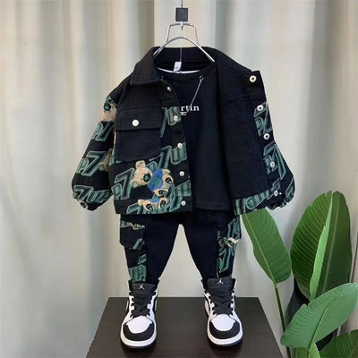 Kids Boys Set outfit Suit Spring Autumn Denim Jackets Fashion Sportswear Suit Children's Clothing Boy's Baby Top Pants 2PCS 2024