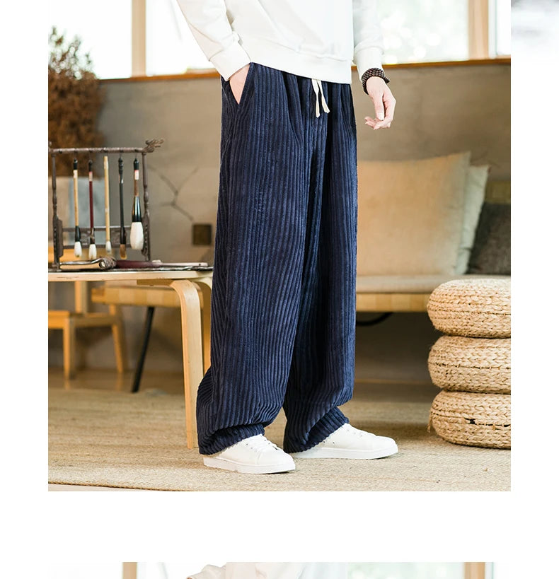 Oversized Pants Tradition Casual Autumn Wide-leg Trousers Harajuku Corduroy Streetwear Straight Pants Male Elastic Waist Loose