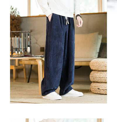 Oversized Pants Tradition Casual Autumn Wide-leg Trousers Harajuku Corduroy Streetwear Straight Pants Male Elastic Waist Loose